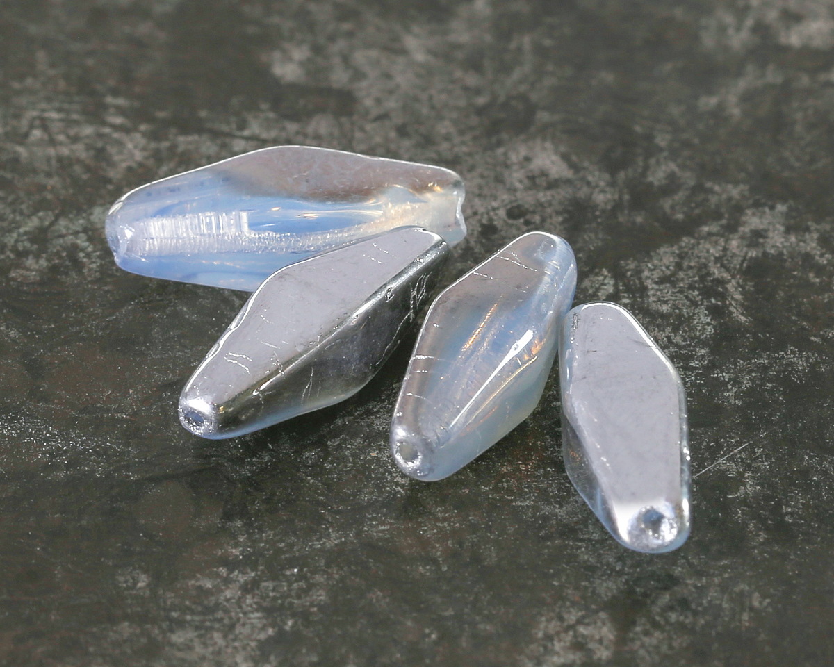 Czech Glass White Opal w/ Silver Rhombus 20x8mm