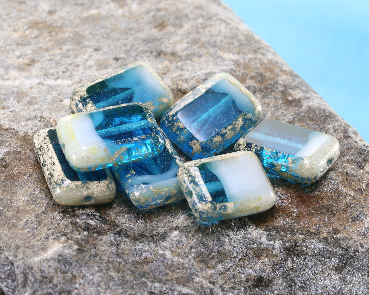 Czech Glass Coastal Waters Rectangle 12x8mm