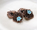 TierraCast Antique Copper (plated) Light Sky Blue Enamel Flower Square Button 14x15mm