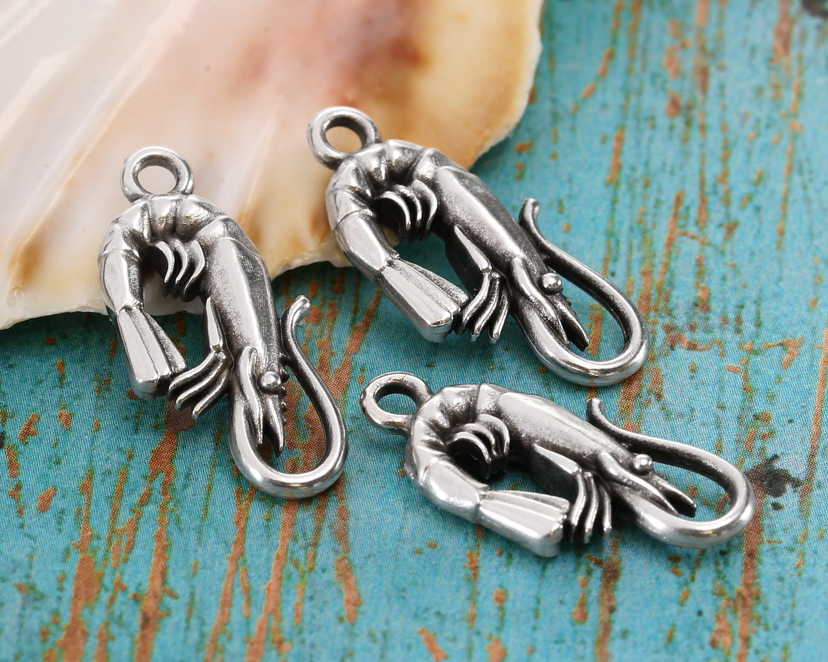 Antique Silver (plated) Shrimp Pendant 11x23mm