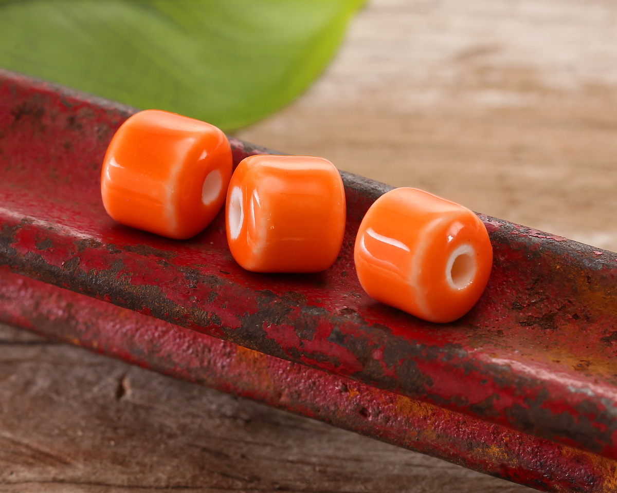Orange Porcelain Barrel 9x10mm