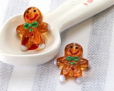 Gingerbread Person Lampwork Glass Focal Bead 23-24x27-28mm