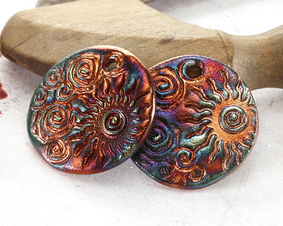 Xaz Raku Flash Sun and Swirling Crescent Moon Medallion Focal 44-46mm
