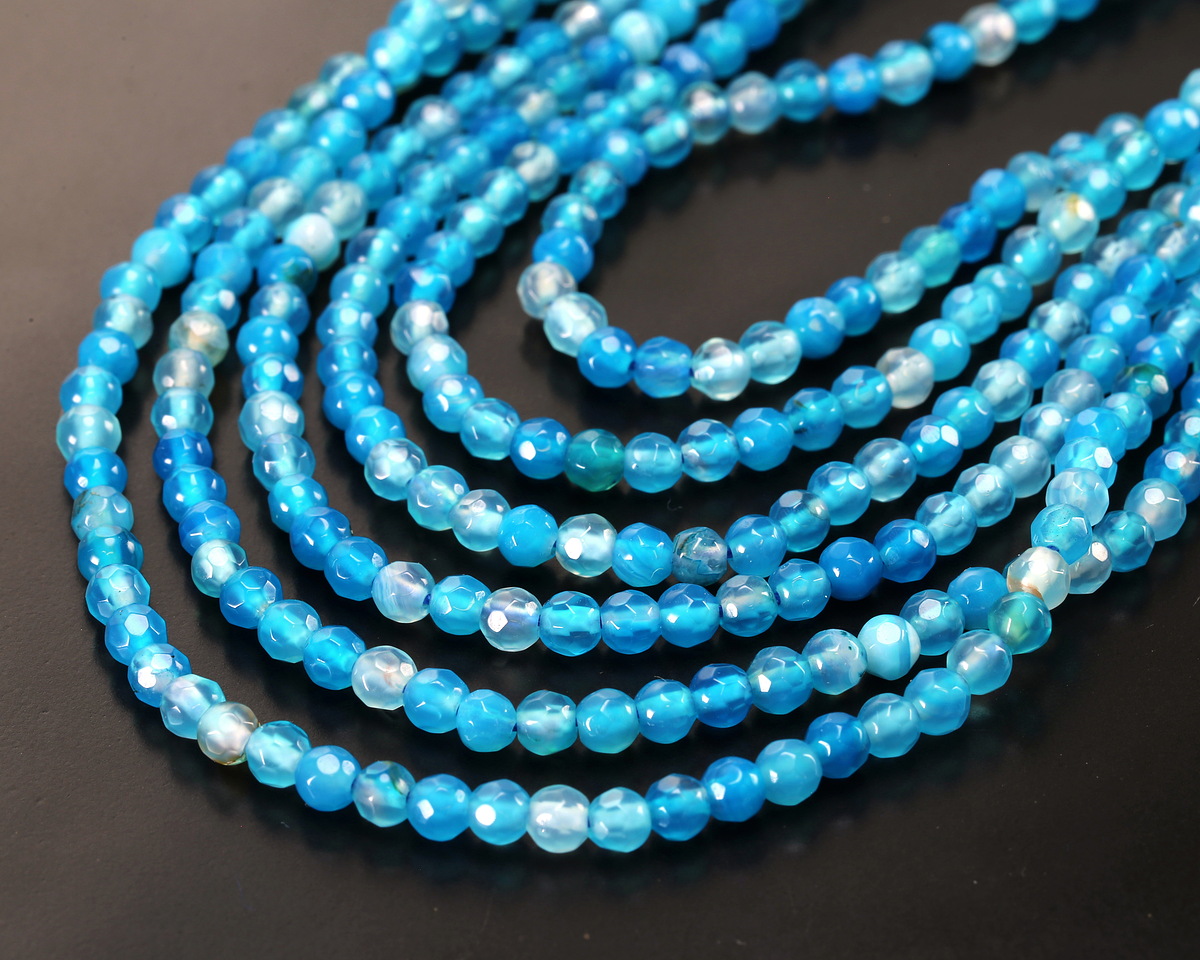 Sky Blue Line Agate Faceted Round 4mm