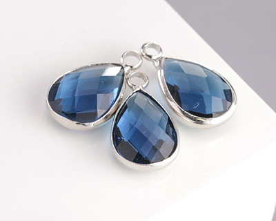 Midnight Blue Crystal Teardrop in Silver Finish Bezel 10.5x18mm