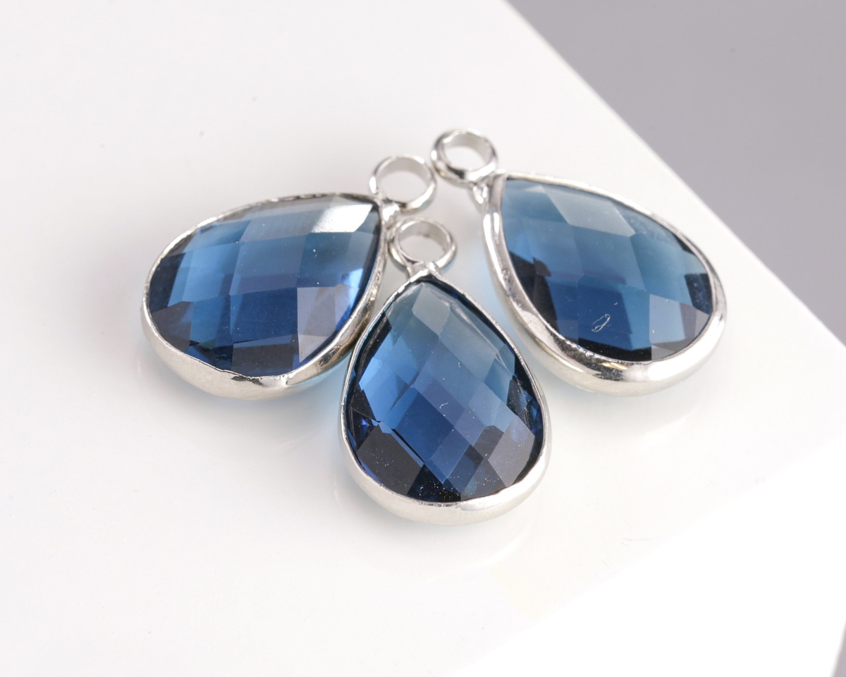 Midnight Blue Crystal Teardrop in Silver Finish Bezel 10.5x18mm
