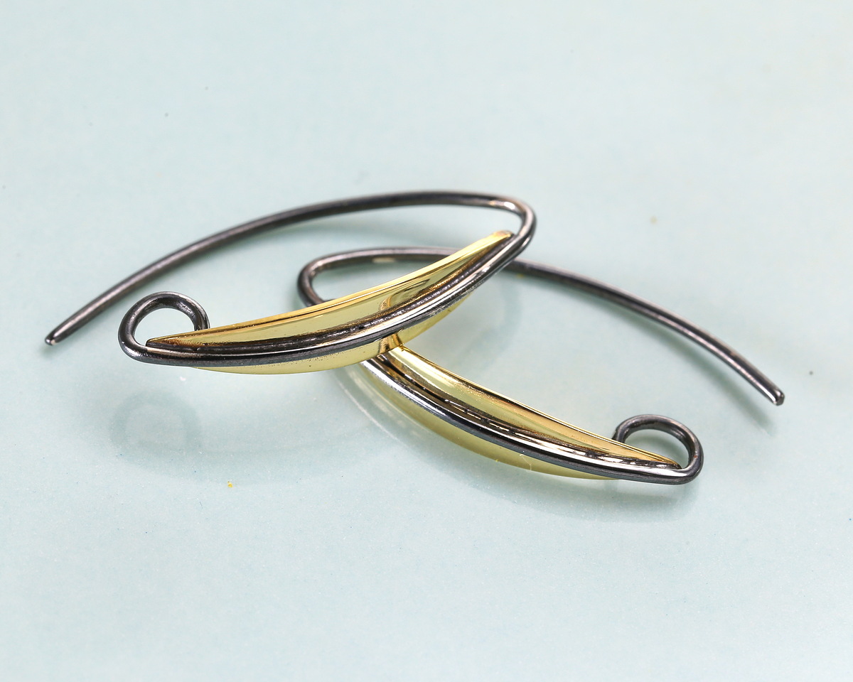 Nina Designs Sterling Silver Black Finish Earring Hook w/ Bronze Long Almond Shape 12x23mm