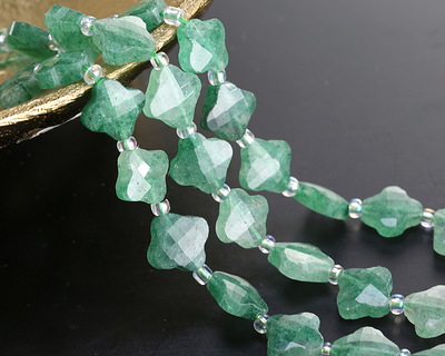 Green Strawberry Quartz Faceted Quatrefoil 10mm