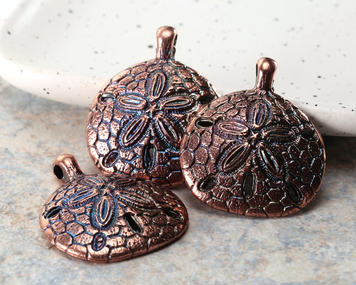 Mykonos Antique Copper (plated) Large Sand Dollar Focal 36x31mm