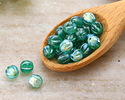 Czech Glass Matte Emerald AB & Metallic Green Wash Faceted Melon Round 6mm