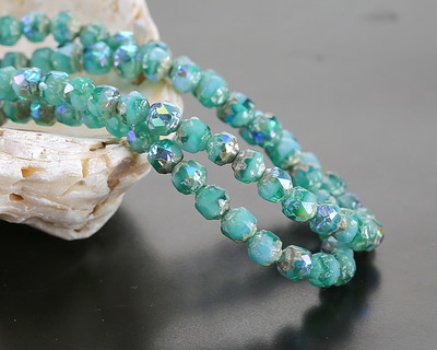 Czech Glass Aquamarine Waters AB w/ Antique Silver Lantern 4mm