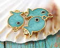 24K Gold (plated) Turquoise Pearl Enamel Fish Focal Link 19x11mm