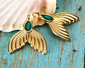 24K Gold (plated) Transparent Emerald Enamel Mermaid Tail Focal 24x30mm