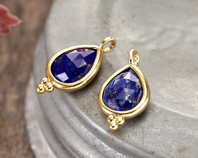 Lapis w/ Gold Finish Faceted Teardrop Focal 10x12mm