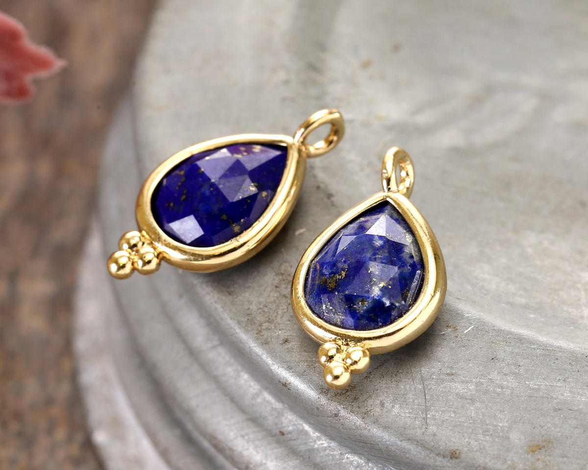Lapis w/ Gold Finish Faceted Teardrop Focal 10x12mm