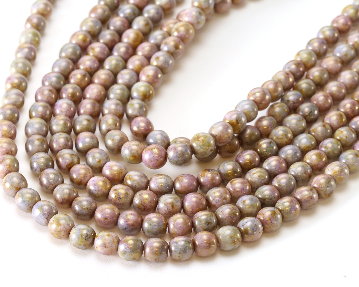 Czech Glass Luster Opaque Gold/Smoky Topaz Round 6mm