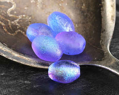 Czech Glass Textured Purple & Blue Dual Coated AB Rice Beads 13x10mm