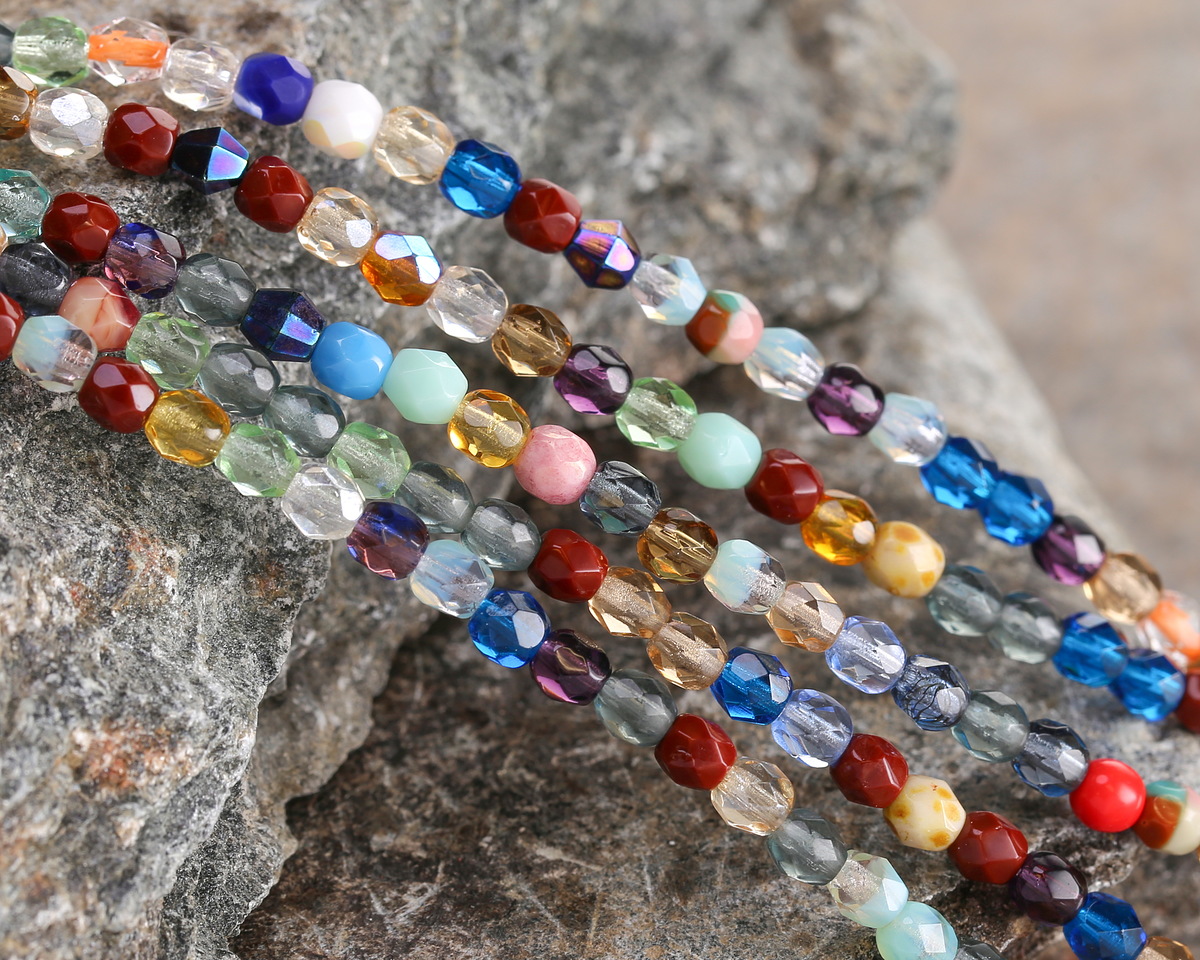 Czech Glass Beach Day Multi Color Mix Fire Polished Round 4mm