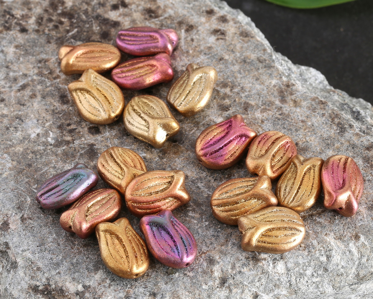 Czech Glass Matte Autumn Metallics Tulip 16x12mm