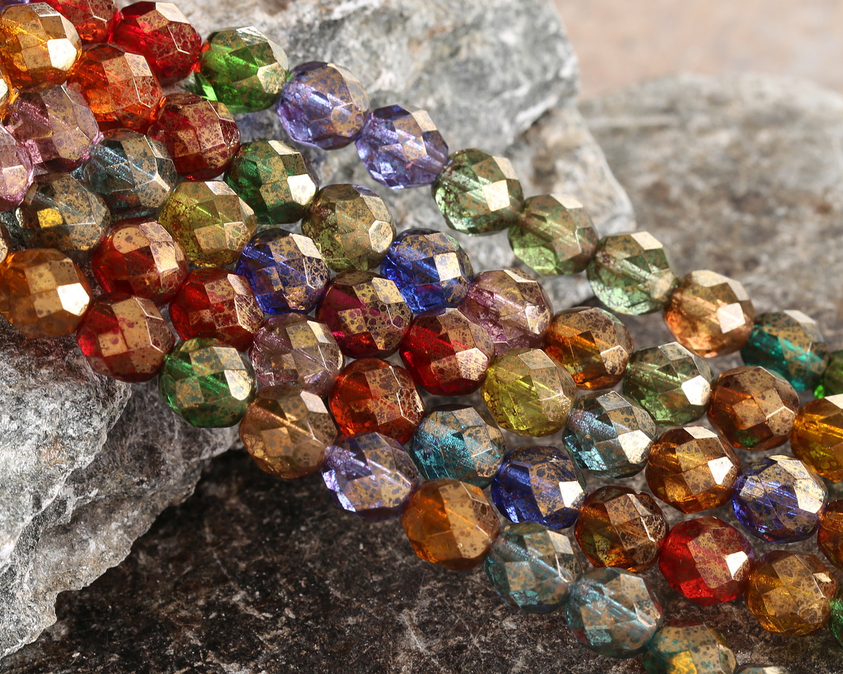 Czech Glass Bronzed Transparent Multi Color Mix Fire Polished Round 8mm