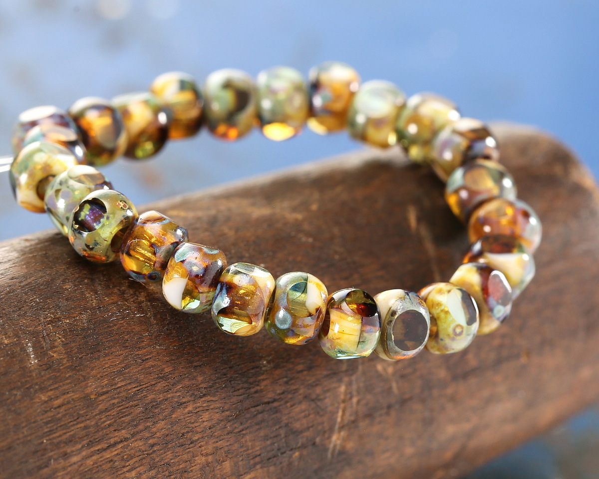 Czech Glass Sunny Coast Picasso Trica Beads 4x5mm