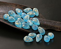 Czech Glass Matte Aquamarine w/ Gold Flecks Teardrop 6x9mm