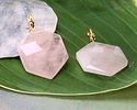 Rose Quartz w/ Gold Finish Faceted Hexagon Wire Wrapped Pendant 20x25mm