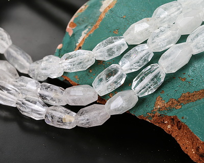 Rock Crystal Quartz Microfaceted Long Nugget 9x14mm