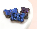 Czech Glass Matte Black Diamond w/ Metallic Blue Butterfly 16x11mm