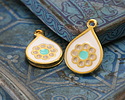 24K Gold (Plated) White & Sweet Mint Enamel w/ Flower Drop Focal 13x20mm