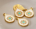 24K Gold (Plated) White & Sweet Mint Enamel w/ Flower Drop Focal 13x20mm