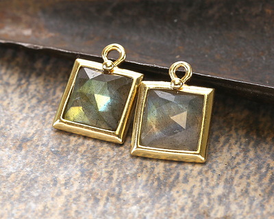 Labradorite w/ Gold Finish Faceted Square Focal 10x13mm