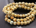 Czech Glass Bisque Picasso w/ Blue Wash Large Hole Melon Round 6mm