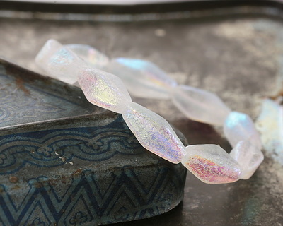 Czech Glass Textured Crystal AB Rhombus 14x7mm