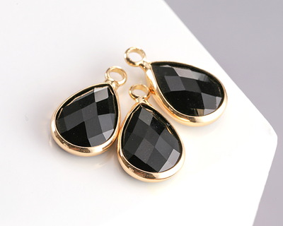 Jet Crystal Teardrop in Gold Finish Bezel 10.5x18mm