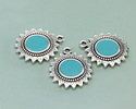 Antique Silver (plated) Turquoise Enamel Sun Focal 18x21mm