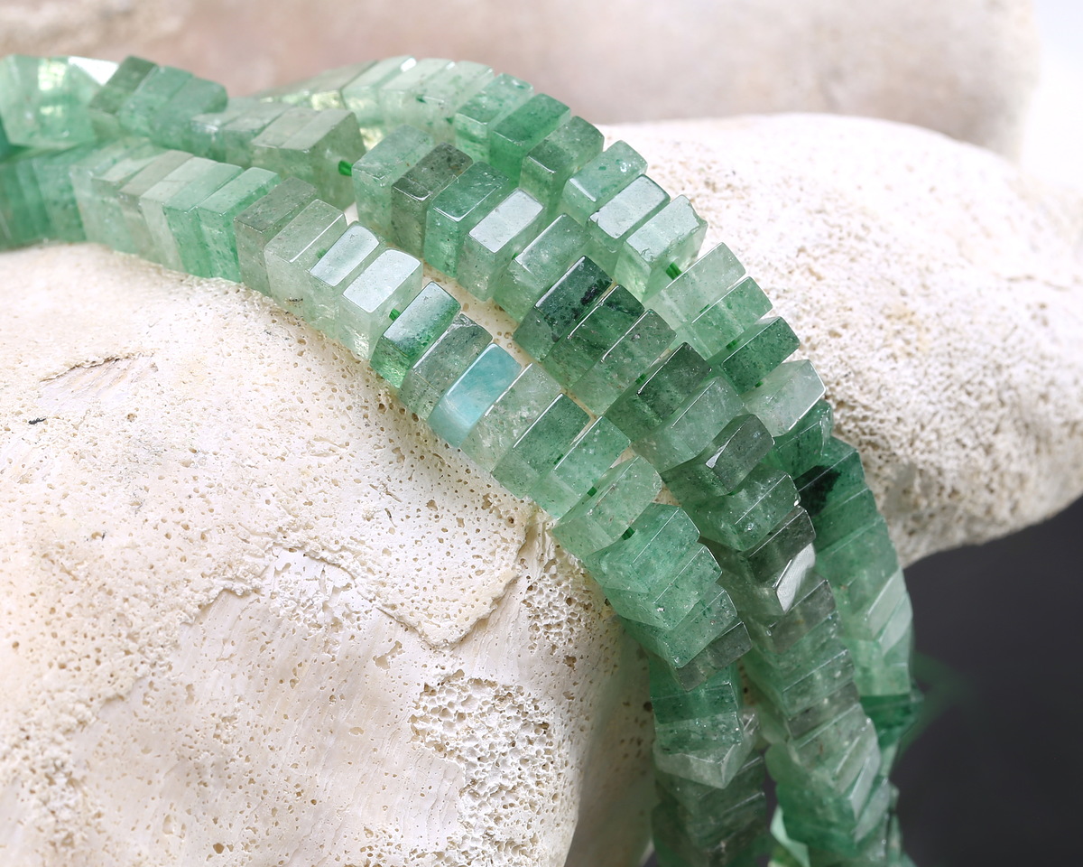 Green Strawberry Quartz Squaredelle 3x6mm