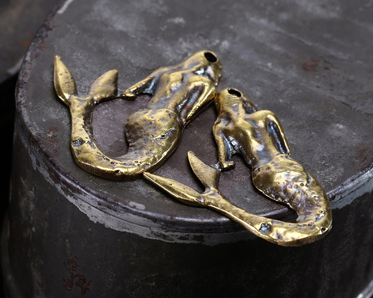 Mykonos Antique Brass (plated) Mermaid Pendant 32x47mm