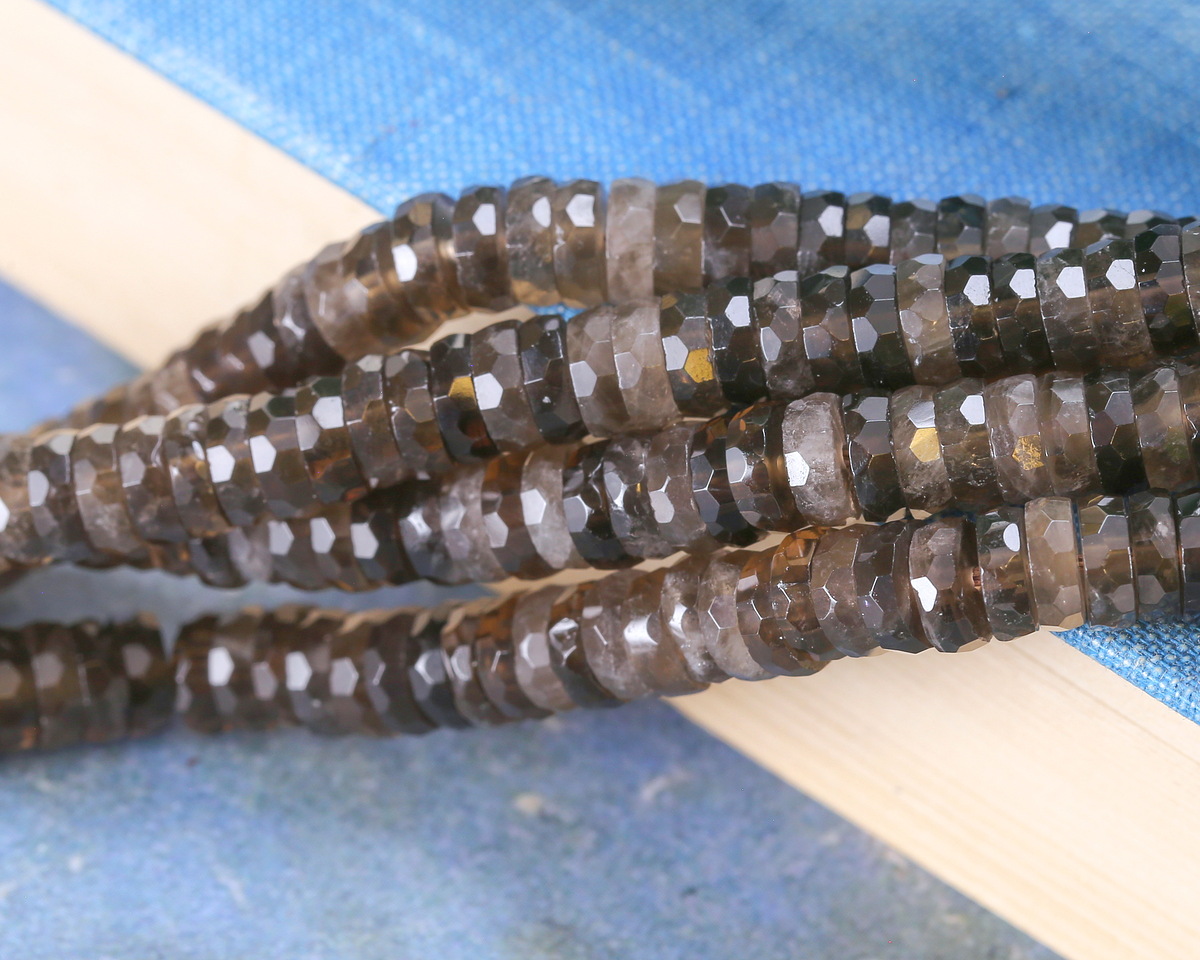 Smoky Quartz Microfaceted Heishi 2x6mm