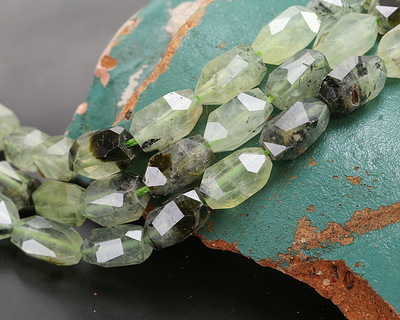 Prehnite (w/ Rutile) Microfaceted Long Nugget 9x14mm