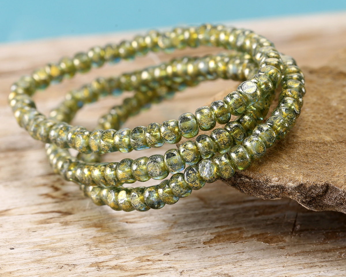 Czech Glass Aqua Green w/ Antique Gold Trica Beads 3x4mm