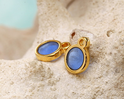 24K Gold (Plated) Transparent Sapphire Resin Round Focal 8x11mm