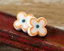 Orange Rimmed w/ Pacific Blue Dot Porcelain Flower 15mm