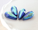 Czech Glass Matte Sapphire AB w/ Purple Faceted Melon Teardrop 23x11mm