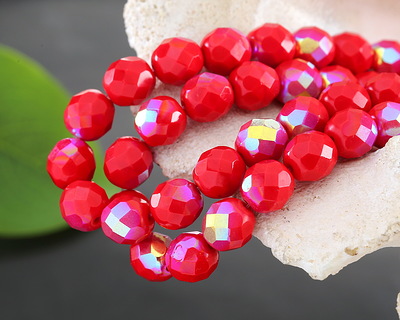 Czech Glass Cherry Red AB Fire Polished Round 8mm