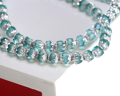 Czech Glass Island Blue w/ Silver Lantern 4mm