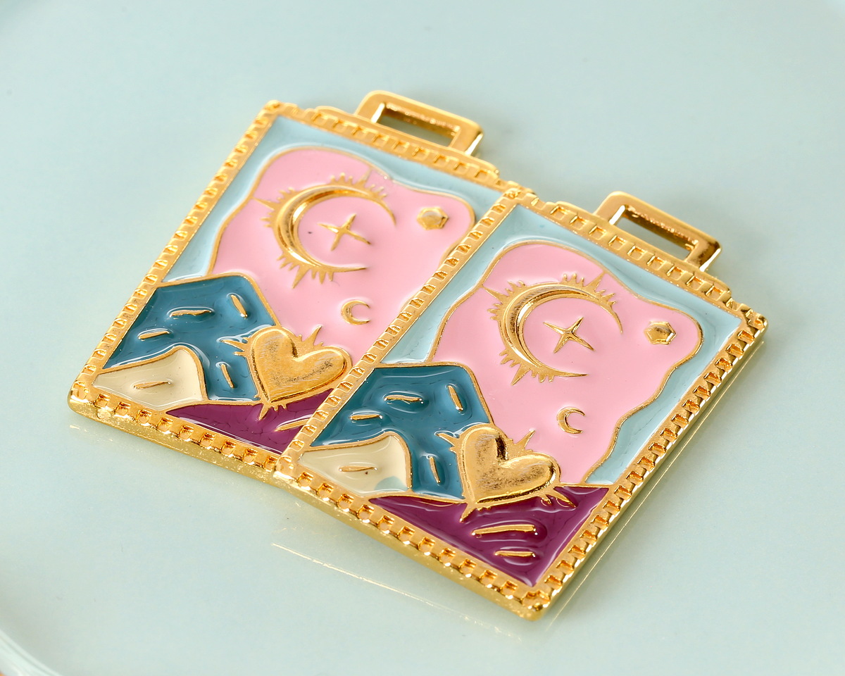 24K Gold (plated) Colorful Enamel Large Tarot Card Focal 26x46mm