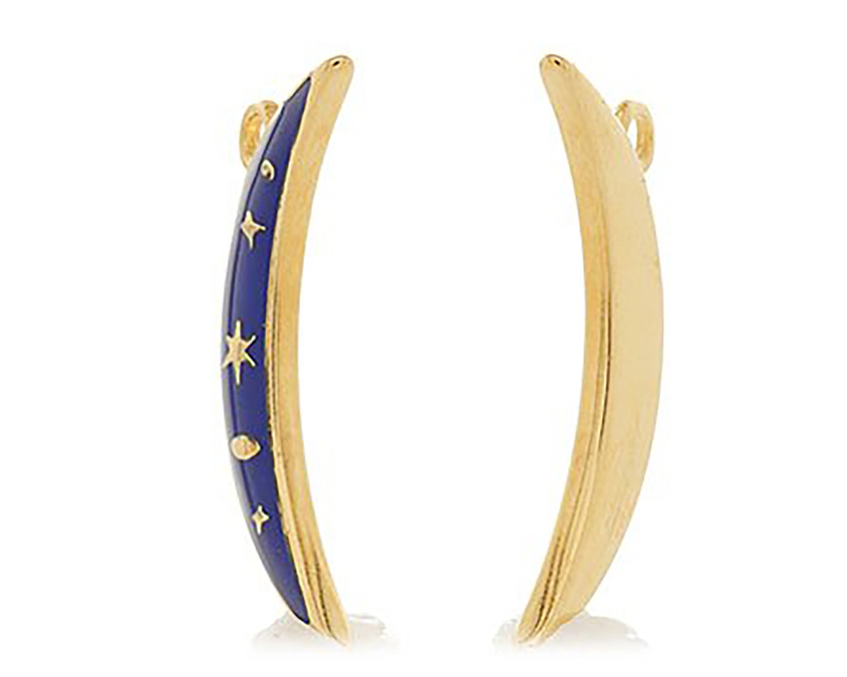 24K Gold (plated) Cobalt Enamel Celestial Crescent Moon Focal 7x25mm