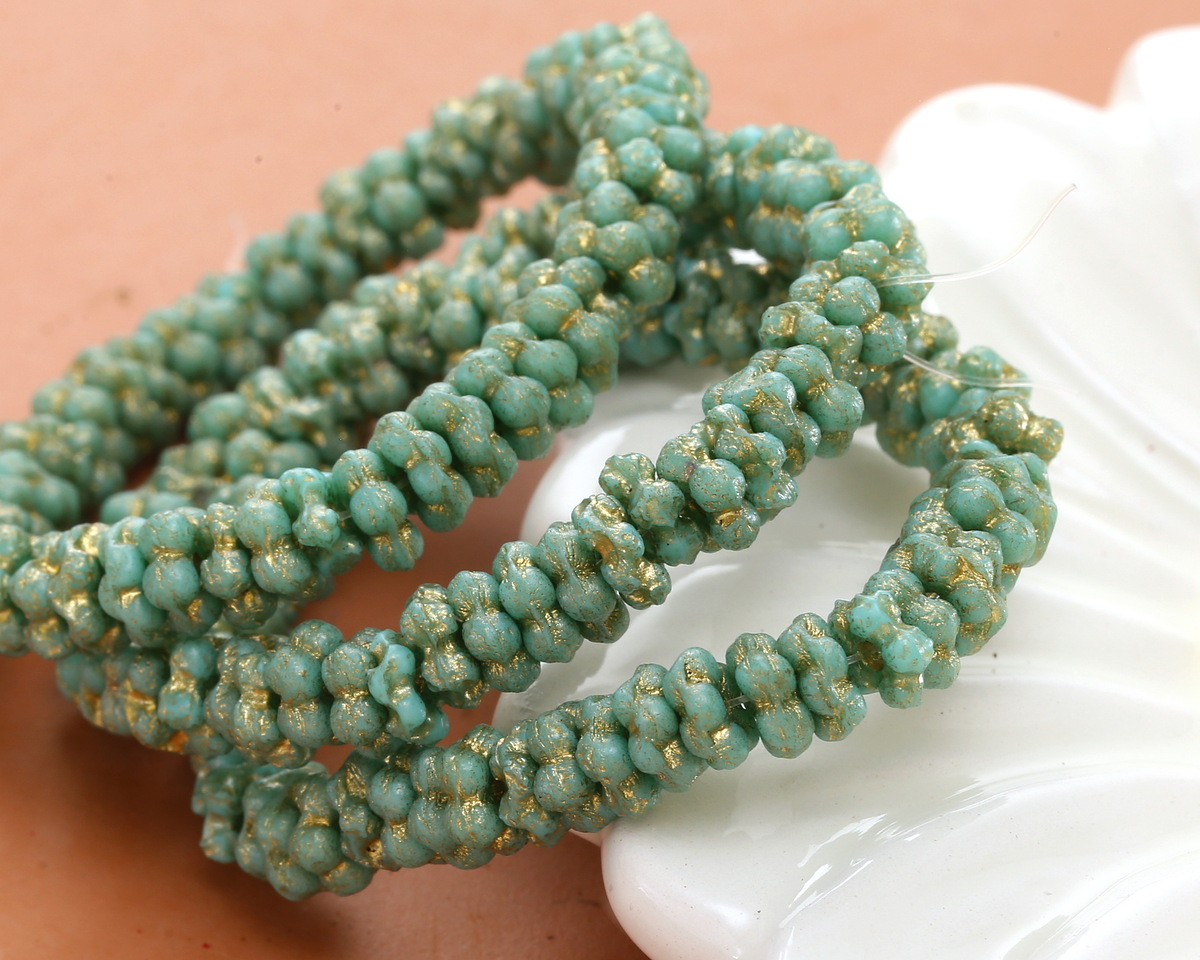 Czech Glass Textured Sea Green w/ Gold Wash Daisy Spacer 2x5mm