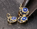 18k Gold (plated) Tiny Blue Crystal Crescent w/ Blue Enamel Moon Focal 9x11mm